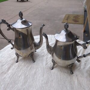 Vintage Antique Brass Silver Plated jug bowl tea  & Creamer coffee pot set